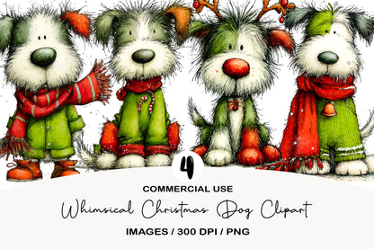 Whimsical Christmas Dog Clipart PNG Sublimation