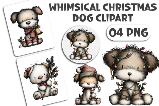 Whimsical Christmas Dog Clipart PNG Bundle