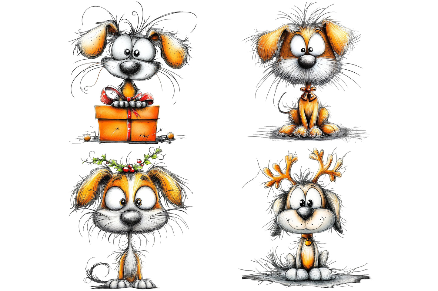 Whimsical Christmas Dog Clipart PNG Bundle