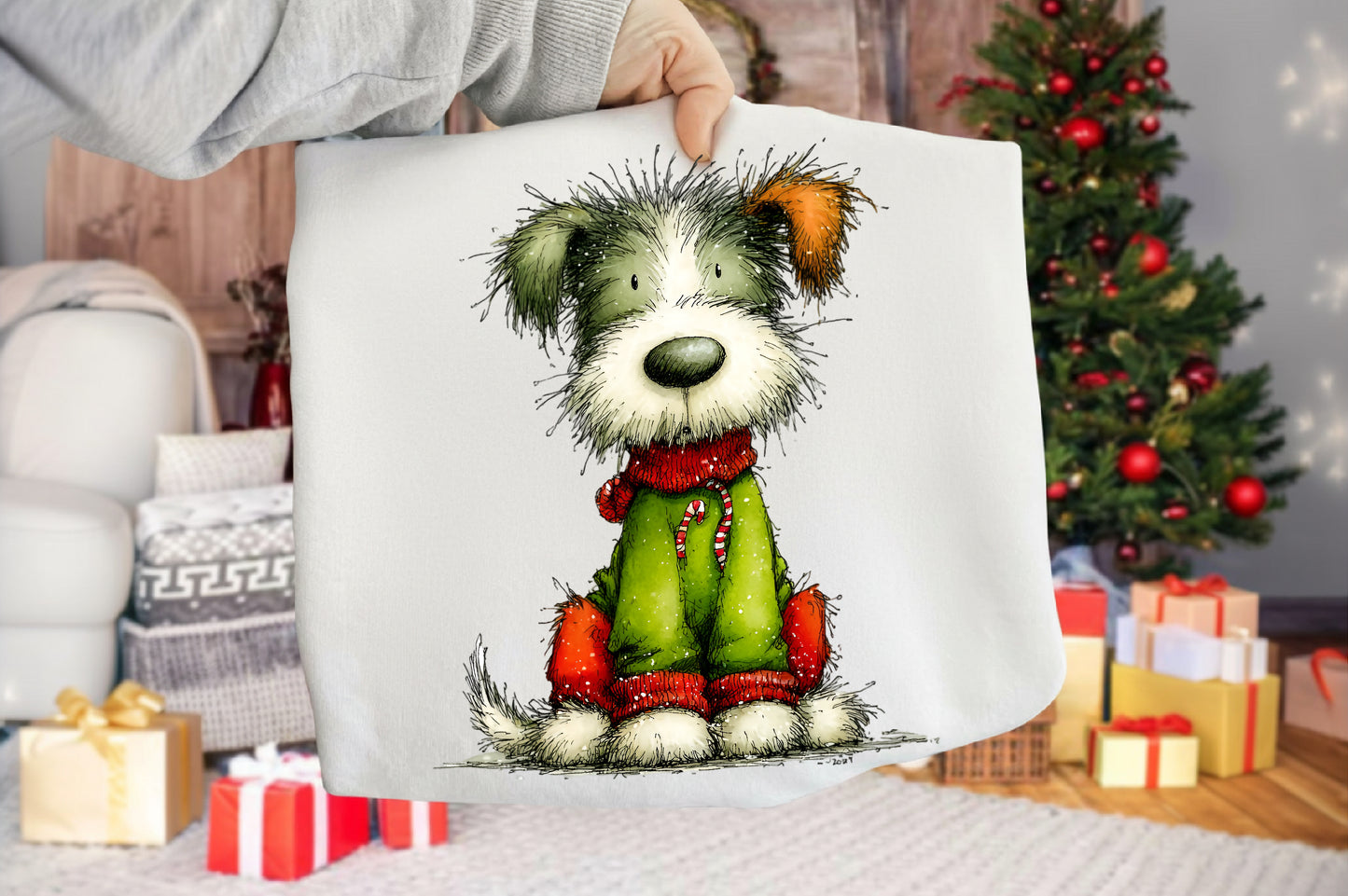 Whimsical Christmas Dog Clipart PNG Sublimation