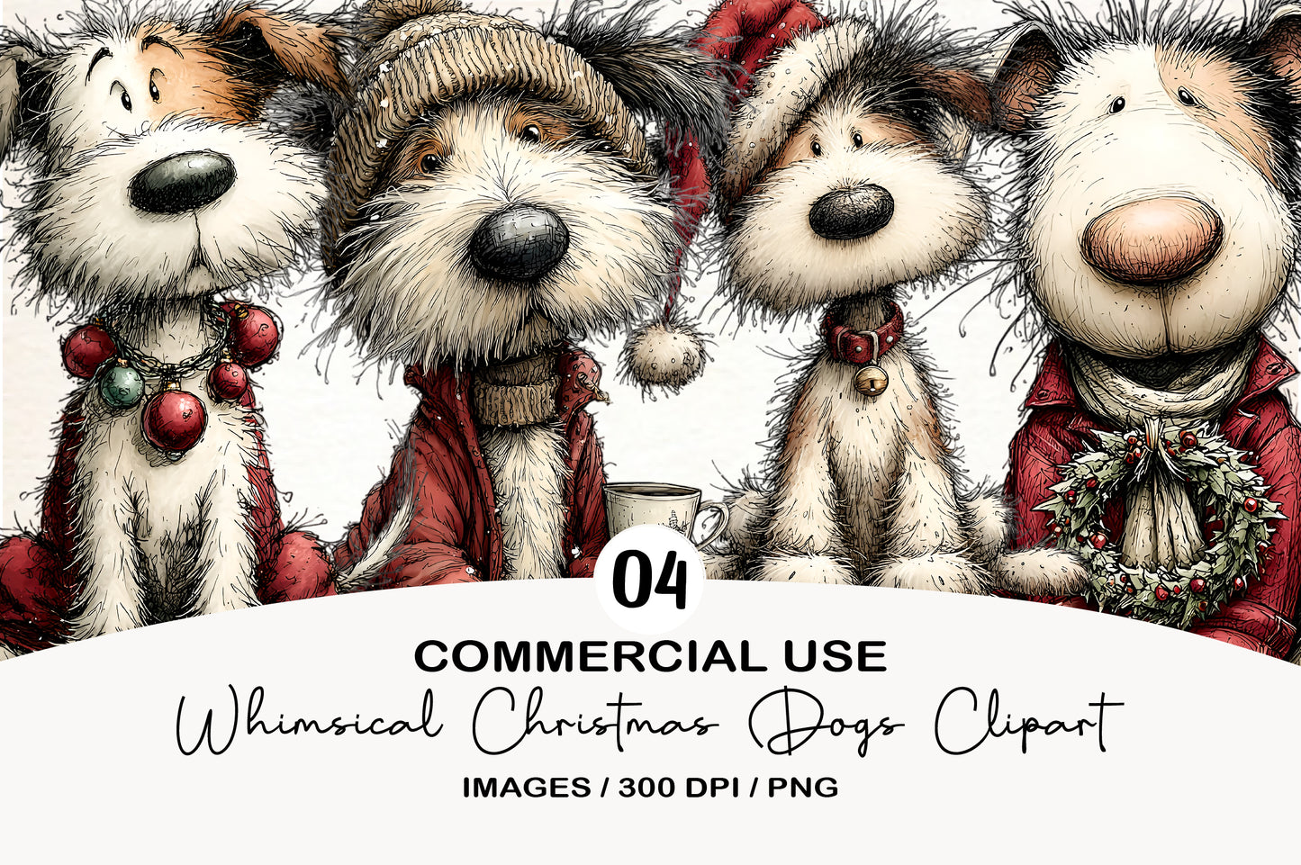 Whimsical Christmas Dogs Clipart PNG