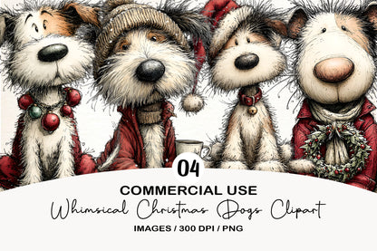 Whimsical Christmas Dogs Clipart PNG