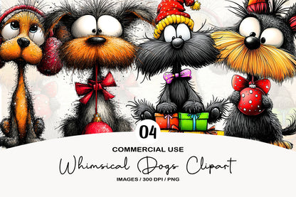 Whimsical Christmas Dogs Clipart PNG Bundle | Cute Watercolor Holiday Dogs Clipart