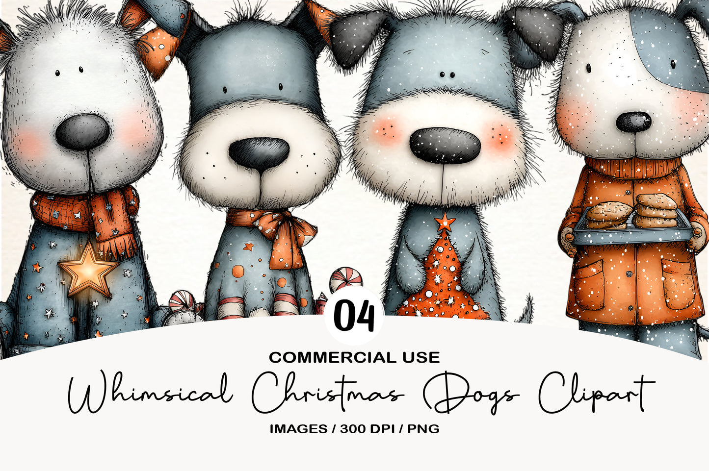 Whimsical Christmas Dogs Clipart PNG Sublimation