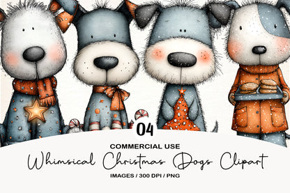 Whimsical Christmas Dogs Clipart PNG Sublimation