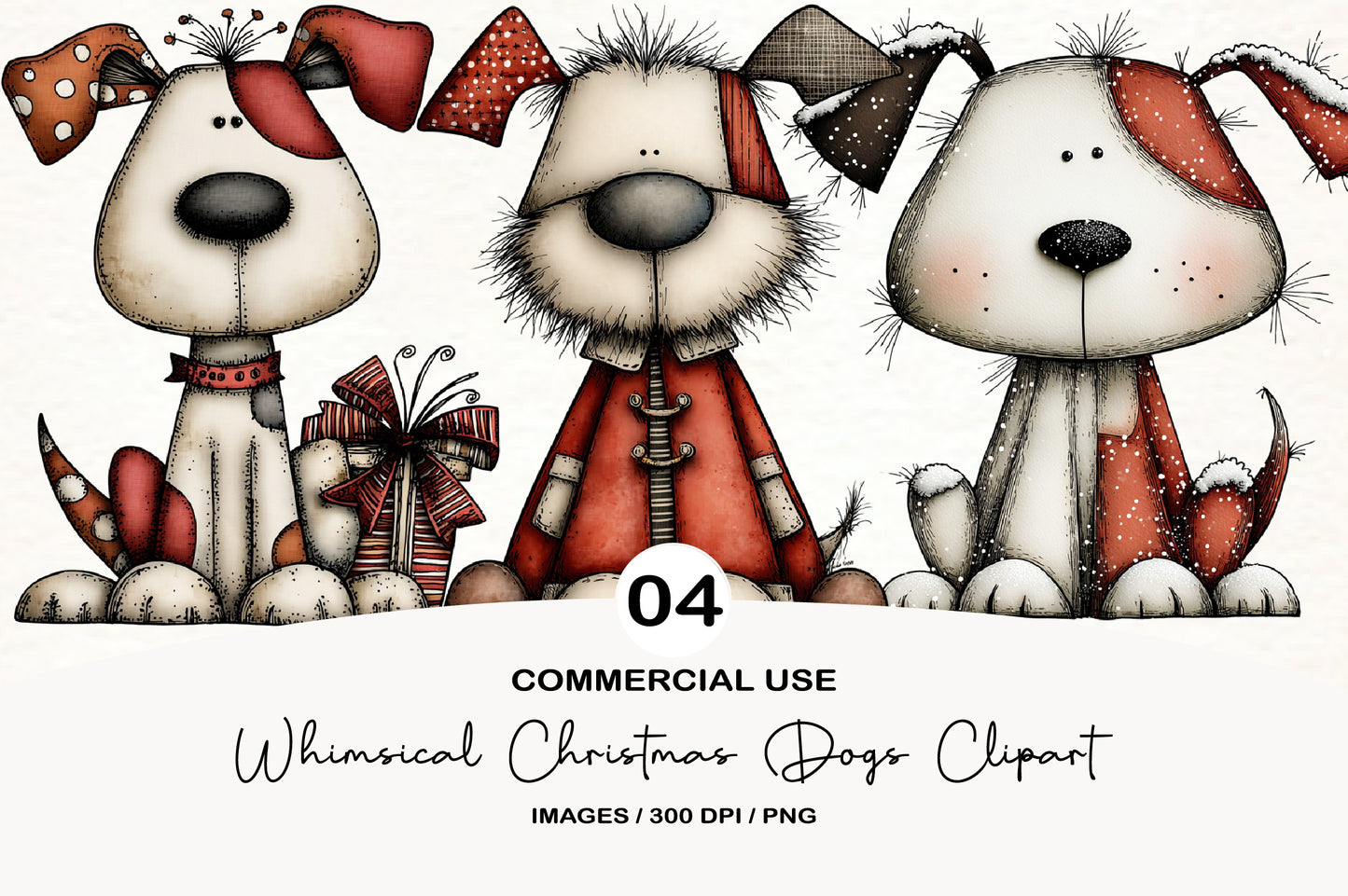 Whimsical Christmas Dogs Clipart PNG Bundle | Cute Watercolor Holiday Dogs | Festive Christmas Puppy Clipart
