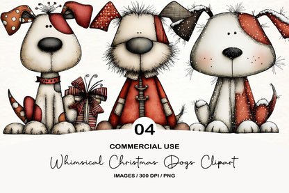 Whimsical Christmas Dogs Clipart PNG Bundle | Cute Watercolor Holiday Dogs | Festive Christmas Puppy Clipart