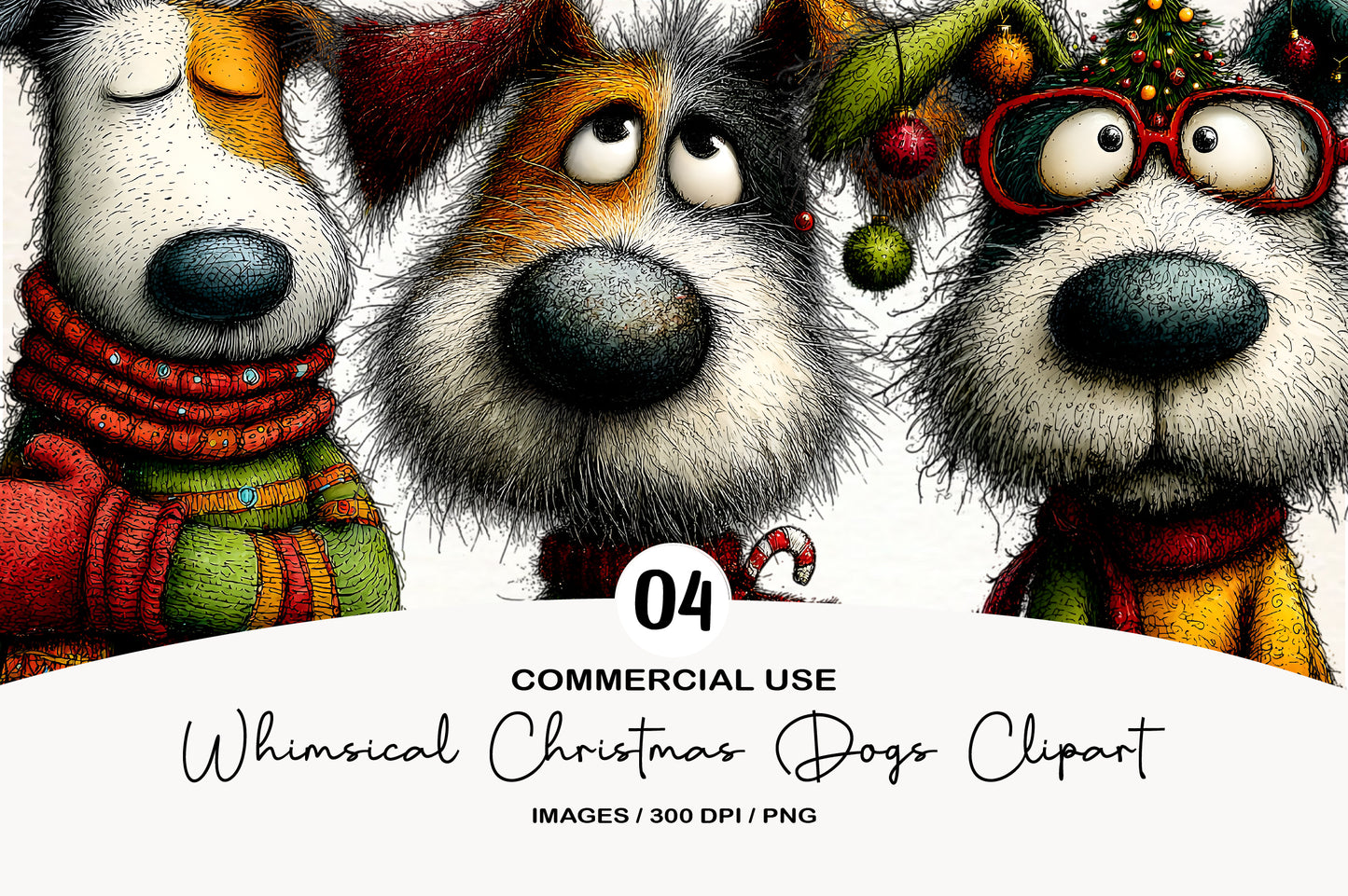 Whimsical Christmas Dogs Clipart PNG
