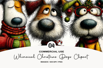 Whimsical Christmas Dogs Clipart PNG