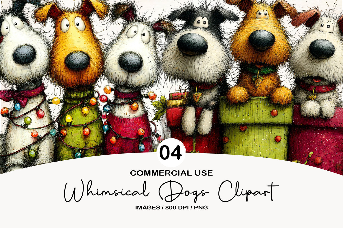 Whimsical Christmas Dogs Clipart PNG Bundle | Cute Watercolor Holiday Dogs Clipart | Festive Winter Puppies PNG