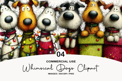 Whimsical Christmas Dogs Clipart PNG Bundle | Cute Watercolor Holiday Dogs Clipart | Festive Winter Puppies PNG