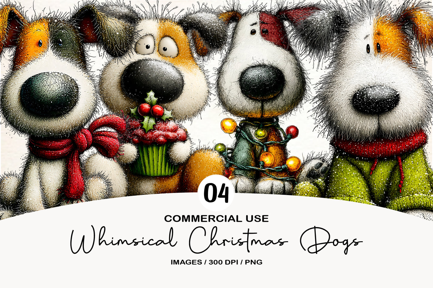 Whimsical Christmas Dogs Clipart PNG