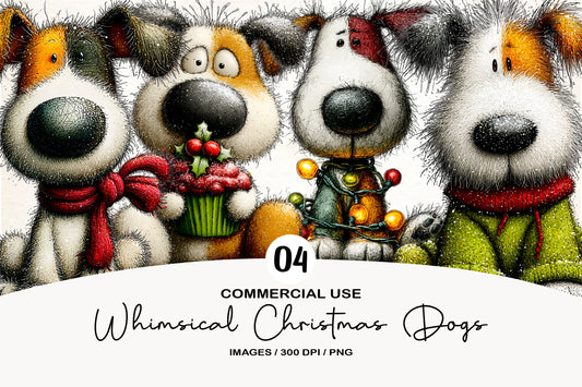 Whimsical Christmas Dogs Clipart PNG