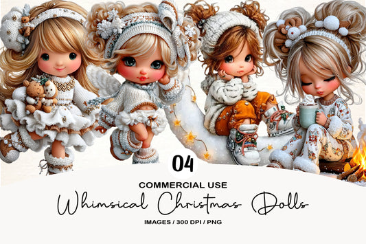Whimsical Christmas Dolls Clipart PNG