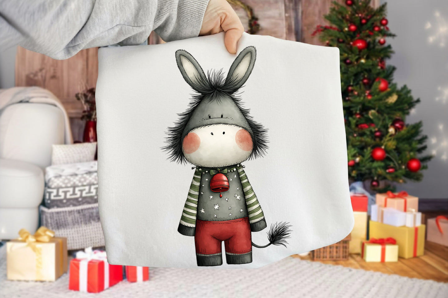 Whimsical Christmas Donkey Clipart PNG Sublimation