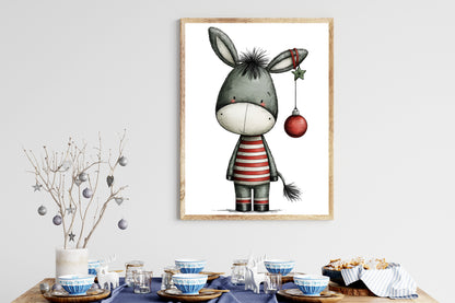 Whimsical Christmas Donkey Clipart PNG Sublimation