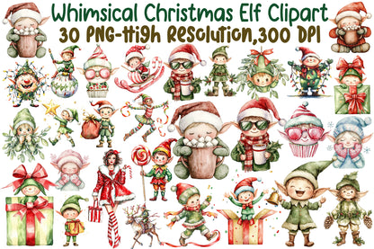Whimsical Christmas Elf Clipart PNG Bundle