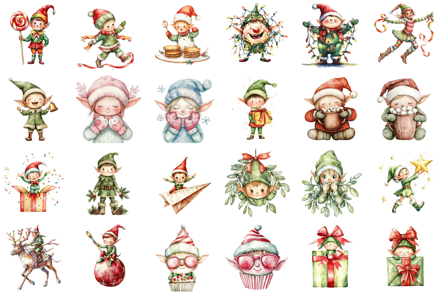 Whimsical Christmas Elf Clipart PNG Bundle