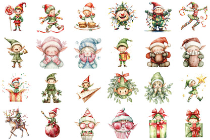 Whimsical Christmas Elf Clipart PNG Bundle