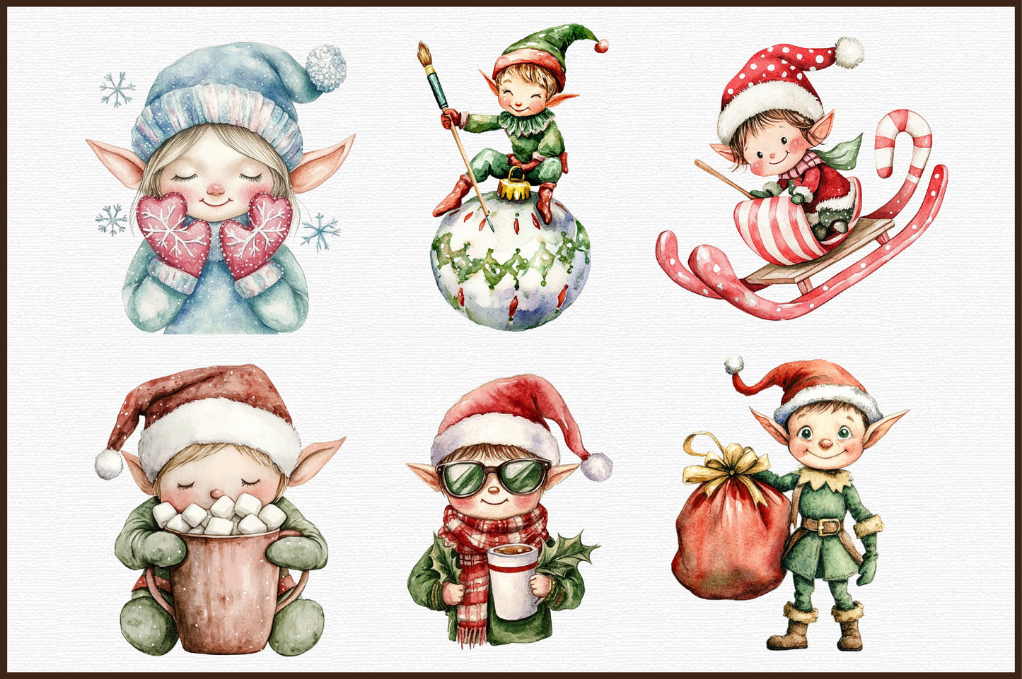 Whimsical Christmas Elf Clipart PNG Bundle