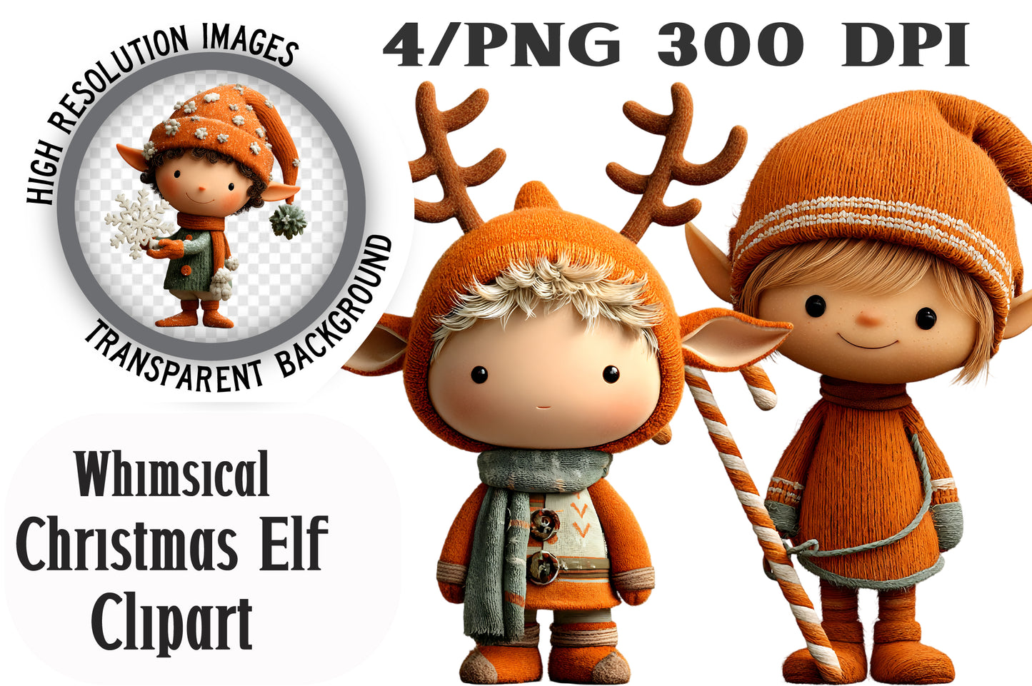 Whimsical Christmas Elf Clipart PNG Bundle | Magical Watercolor Holiday Elf Clipart