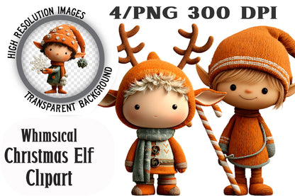 Whimsical Christmas Elf Clipart PNG Bundle | Magical Watercolor Holiday Elf Clipart