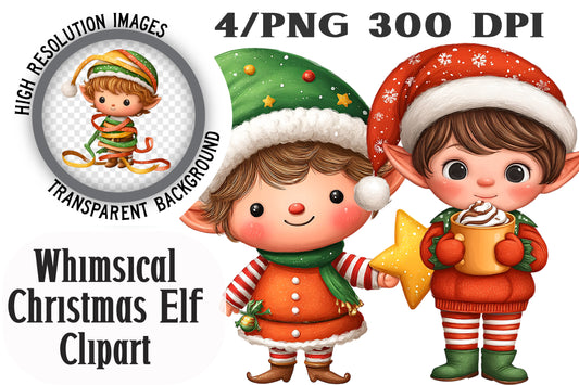 Whimsical Christmas Elf Clipart PNG