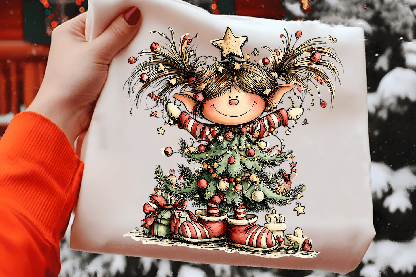Whimsical Christmas Elf Clipart PNG Bundle | Cute Watercolor Holiday Elf Clipart