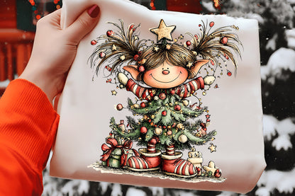 Whimsical Christmas Elf Clipart PNG Bundle | Cute Watercolor Holiday Elf Clipart