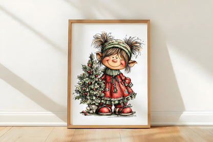 Whimsical Christmas Elf Clipart PNG Bundle | Cute Watercolor Holiday Elf Clipart