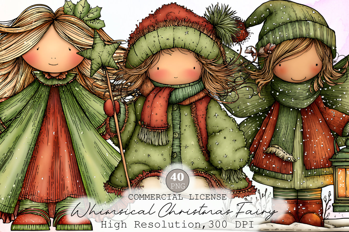 Whimsical Christmas Fairy Clipart Bundle Cute Winter PNG