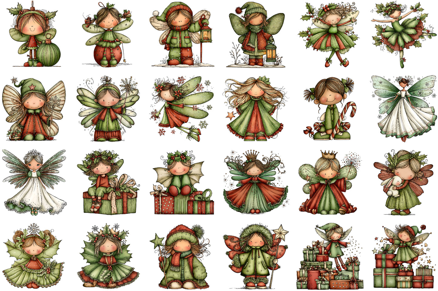 Whimsical Christmas Fairy Clipart Bundle Cute Winter PNG