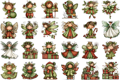 Whimsical Christmas Fairy Clipart Bundle Cute Winter PNG