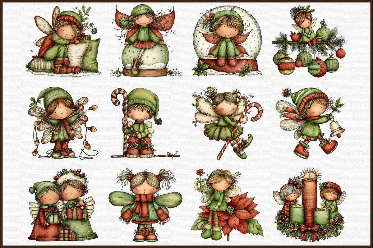 Whimsical Christmas Fairy Clipart Bundle Cute Winter PNG