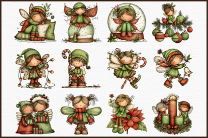 Whimsical Christmas Fairy Clipart Bundle Cute Winter PNG