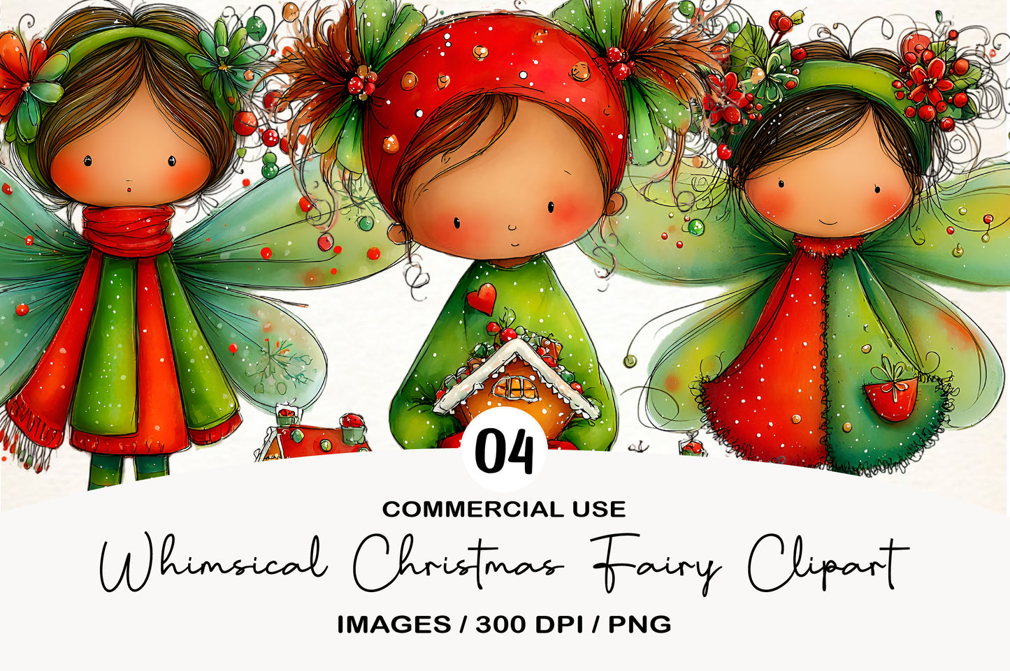 Whimsical Christmas Fairy Clipart PNG | Cute Holiday Fairy