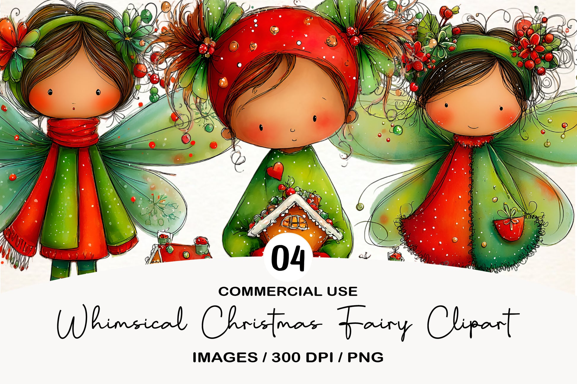 Whimsical Christmas Fairy Clipart PNG | Cute Holiday Fairy