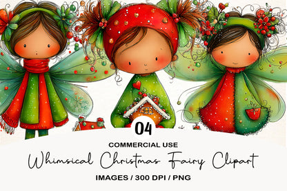 Whimsical Christmas Fairy Clipart PNG | Cute Holiday Fairy