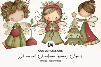 Whimsical Christmas Fairy Clipart PNG Bundle | Enchanted Watercolor Holiday Fairy Clipart
