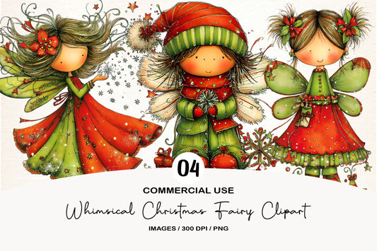 Whimsical Christmas Fairy Clipart PNG Bundle | Cute Watercolor Holiday Fairy Clipart | Magical Winter Fairy PNG