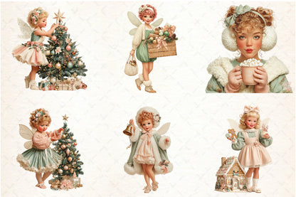 Whimsical Christmas Fairy Girls PNG Bundle Cute Holiday Fairy Sublimation Designs