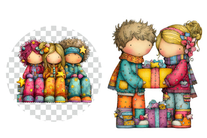 Whimsical Christmas Family Clipart PNG – 4 Designs