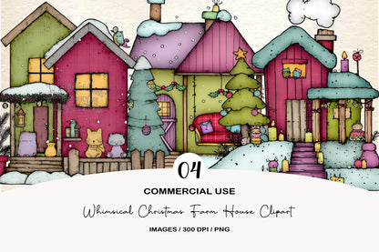 Whimsical Christmas Farmhouse Clipart PNG