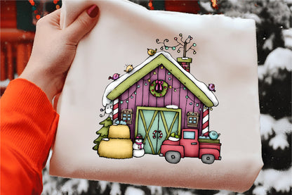 Whimsical Christmas Farmhouse Clipart PNG