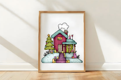Whimsical Christmas Farmhouse Clipart PNG