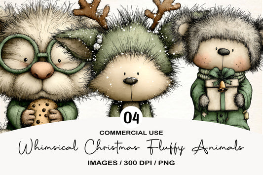 Whimsical Christmas Fluffy Animals Clipart PNG