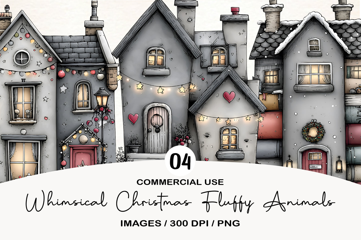 Whimsical Christmas Village Houses Clipart PNG
