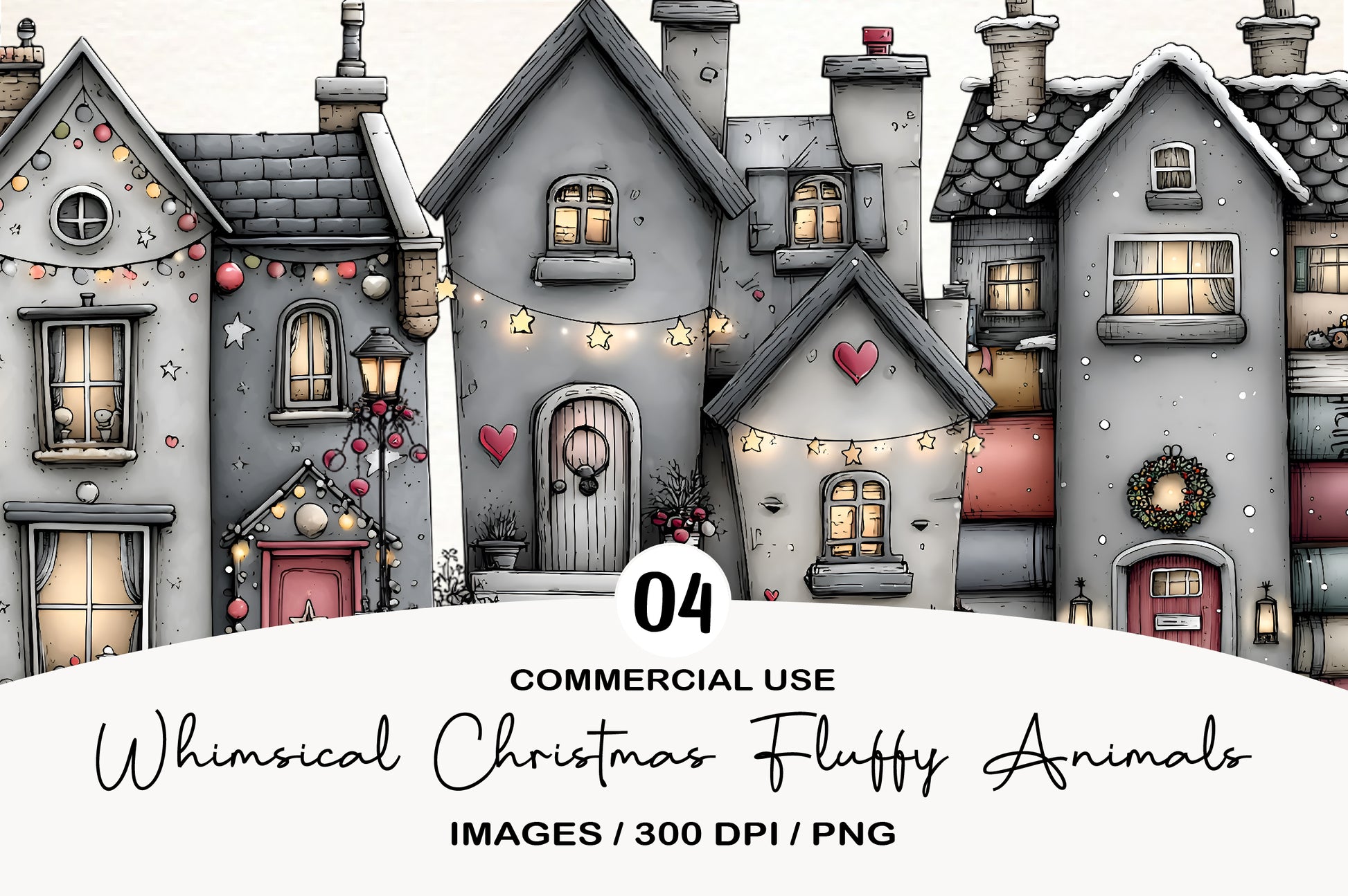 Whimsical Christmas Village Houses Clipart PNG
