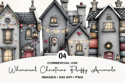 Whimsical Christmas Village Houses Clipart PNG