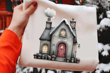 Whimsical Christmas Village Houses Clipart PNG